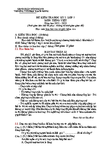 Đề kiểm tra học kì I Tiếng Việt 5 - Năm học 2022-2023 - Trường Tiểu học Bạch Đằng (Có đáp án)