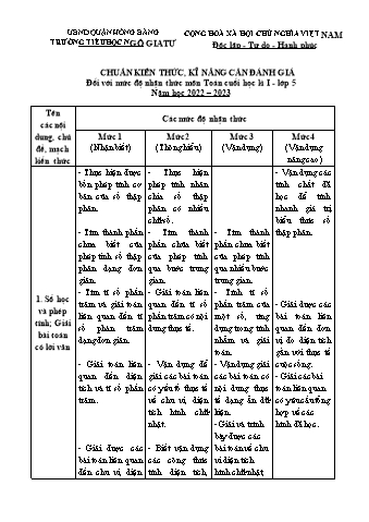 Đề kiểm tra học kì I Toán 5 - Năm học 2022-2023 - Trường Tiểu học Ngô Gia Tự (Có đáp án + Ma trận)