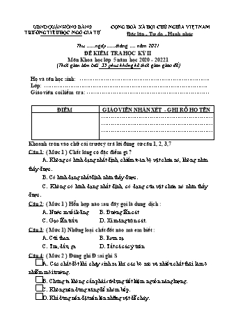 Đề kiểm tra học kì II Khoa học 5 - Đề 2 - Năm học 2020-2021 - Trường Tiểu học Ngô Gia Tự (Có đáp án + Ma trận)