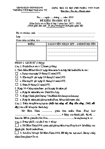 Đề kiểm tra học kì II Lịch sử và Địa lí 5 - Năm học 2022-2023 - Trường Tiểu học Ngô Gia Tự (Có đáp án + Ma trận)