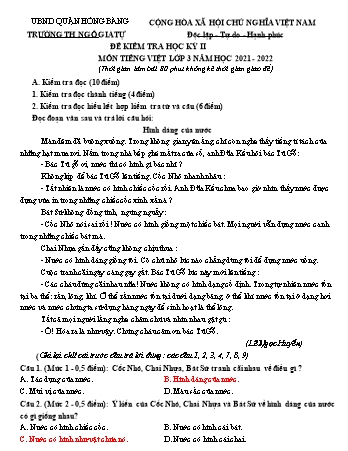 Đề kiểm tra học kì II Tiếng Việt 3 - Đề số 1 - Năm học 2021-2022 - Trường Tiểu học Ngô Gia Tự (Có hướng dẫn chấm)