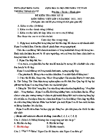 Đề kiểm tra học kì II Tiếng Việt 3 - Đề số 2 - Năm học 2021-2022 - Trường Tiểu học Ngô Gia Tự (Có đáp án)