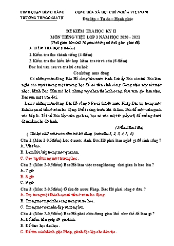 Đề kiểm tra học kì II Tiếng Việt 3 - Năm học 2020-2021 - Trường Tiểu học Ngô Gia Tự (Có đáp án)