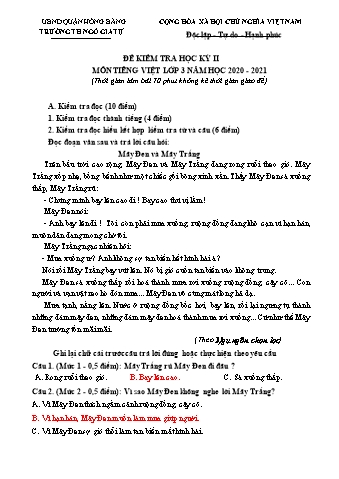 Đề kiểm tra học kì II Tiếng Việt Lớp 3 - Năm học 2020-2021 - Trường Tiểu học Ngô Gia Tự (Có đáp án)