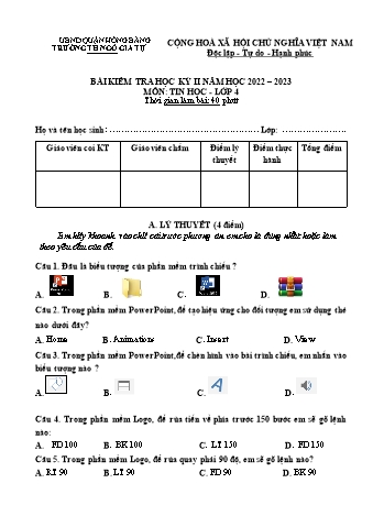 Đề kiểm tra học kì II Tin học 4 - Năm học 2022-2023 - Trường Tiểu học Ngô Gia Tự (Có đáp án + Ma trận)