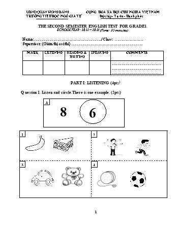 Đề kiểm tra Tiếng Anh 1 - Năm học 2022-2023 - Trường Tiểu học Ngô Gia Tự (Có đáp án + Ma trận)