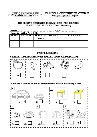 Đề kiểm tra Tiếng Anh 3 - Năm học 2022-2023 - Trường Tiểu học Ngô Gia Tự (Có đáp án + Ma trận)