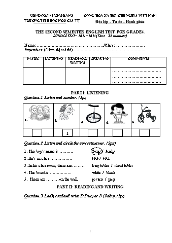 Đề kiểm tra Tiếng Anh 4 - Năm học 2022-2023 - Trường Tiểu học Ngô Gia Tự (Có đáp án + Ma trận)
