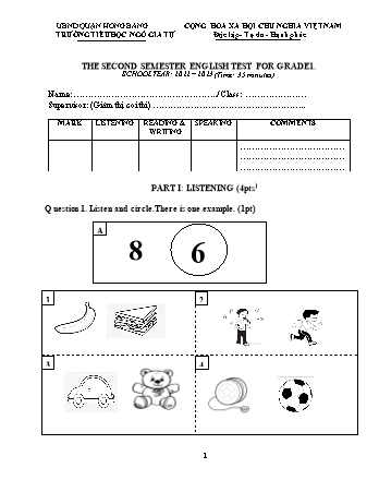 Đề kiểm tra Tiếng Anh Lớp 1 - Năm học 2022-2023 - Trường Tiểu học Ngô Gia Tự (Có đáp án + Ma trận)