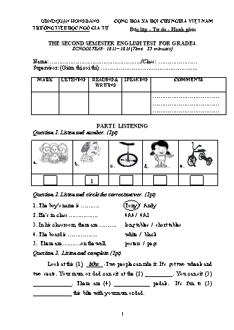 Đề kiểm tra Tiếng Anh Lớp 4 - Năm học 2022-2023 - Trường Tiểu học Ngô Gia Tự (Có đáp án + Ma trận)