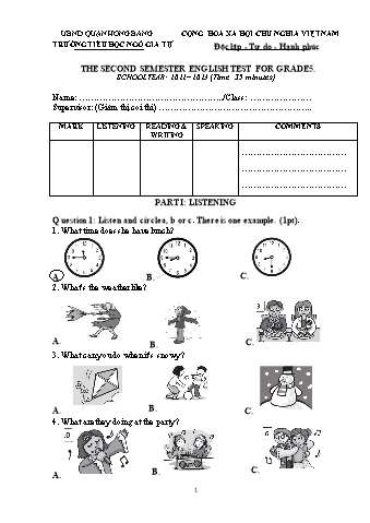 Đề kiểm tra Tiếng Anh Lớp 5 - Năm học 2022-2023 - Trường Tiểu học Ngô Gia Tự (Có đáp án + Ma trận)