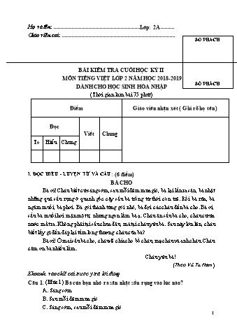 Đề kiểm tra Tiếng Việt 2 - Học kì II - Năm học 2018-2019 - Trường Tiểu học Ngô Gia Tự (Có đáp án + Ma trận)