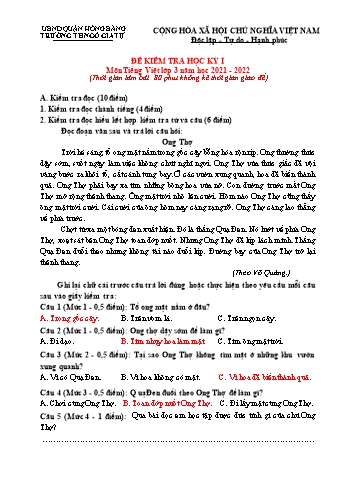 Đề kiểm tra Tiếng Việt 3 - Học kì I - Năm học 2021-2022 - Trường Tiểu học Ngô Gia Tự (Có đáp án + Ma trận)