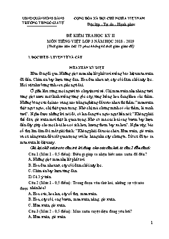 Đề kiểm tra Tiếng Việt 3 - Học kì II - Năm học 2018-2019 - Trường Tiểu học Ngô Gia Tự (Có đáp án + Ma trận)