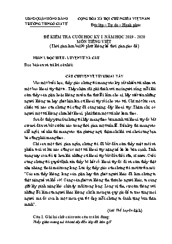 Đề kiểm tra Tiếng Việt 4 cuối học kì I - Năm học 2019-2020 - Trường Tiểu học Ngô Gia Tự (Có đáp án + Ma trận)
