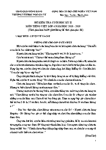 Đề kiểm tra Tiếng Việt 4 cuối học kì II - Năm học 2018-2019 - Trường Tiểu học Ngô Gia Tự (Có đáp án + Ma trận)