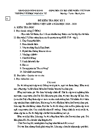 Đề kiểm tra Tiếng Việt 4 - Đề 4 - Năm học 2019-2020 - Trường Tiểu học Ngô Gia Tự (Có đáp án + Ma trận)