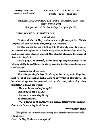 Đề kiểm tra Tiếng Việt 5 cuối học kì I - Năm học 2019-2020 - Trường Tiểu học Ngô Gia Tự (Có đáp án + Ma trận)