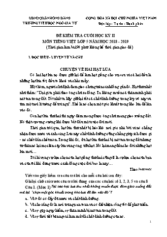 Đề kiểm tra Tiếng Việt 5 cuối học kì II - Năm học 2018-2019 - Trường Tiểu học Ngô Gia Tự (Có đáp án + Ma trận)