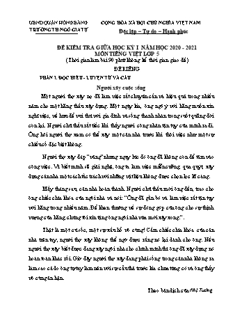 Đề kiểm tra Tiếng Việt 5 giữa học kì I - Đề riêng - Năm học 2020-2021 - Trường Tiểu học Ngô Gia Tự (Có đáp án + Ma trận)