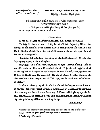 Đề kiểm tra Tiếng Việt 5 giữa học kì I - Năm học 2019-2020 - Trường Tiểu học Ngô Gia Tự (Có đáp án + Ma trận)