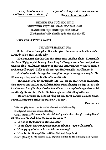 Đề kiểm tra Tiếng Việt 5 - Học kì II - Năm học 2018-2019 - Trường Tiểu học Ngô Gia Tự (Có đáp án + Ma trận)