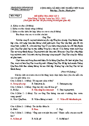 Đề kiểm tra Tiếng Việt Lớp 3 - Học kì I - Năm học 2021-2022 - Trường Tiểu học Ngô Gia Tự (Có đáp án)