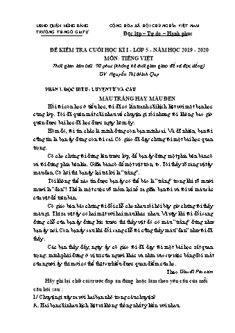 Đề kiểm tra Tiếng Việt Lớp 5 cuối học kì I - Năm học 2019-2020 - Trường Tiểu học Ngô Gia Tự (Có đáp án + Ma trận)